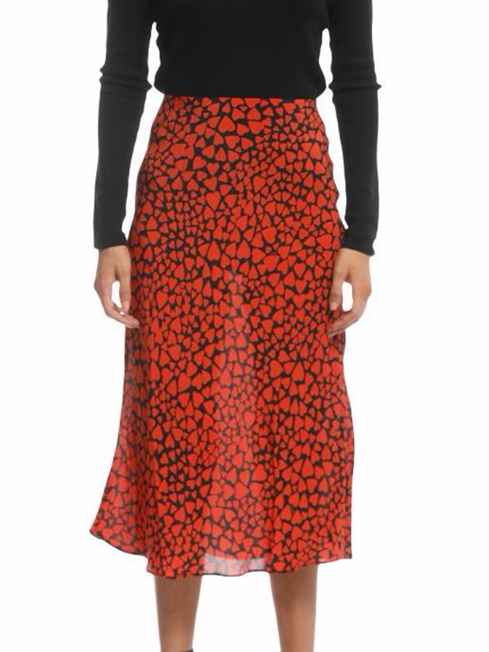Realisation Par Red and Black Heart-Print Midi Skirt